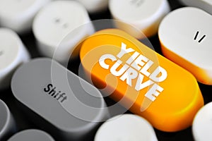 Yield Curve is a line that plots yields of bonds having equal credit quality but differing maturity dates, text concept button on