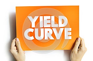 Yield Curve is a line that plots yields of bonds having equal credit quality but differing maturity dates, text concept on card photo