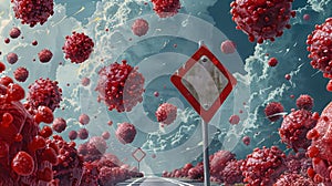 Yield Sign Surrounded by Spleen Cells Emphasizing B-Complex Vitamins and Immune Function