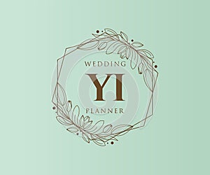 YIInitials letter Wedding monogram logos collection, hand drawn modern minimalistic and floral templates for Invitation cards,