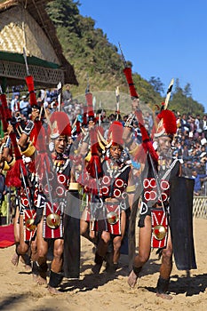 Yimchunger Tribe men performing at Horbnill Festival, Kisama, Nagaland