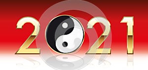 Greeting card 2021 with the Chinese symbol of yin and yang. photo