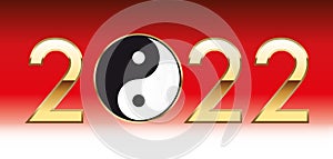 Greeting card 2022 with the Chinese symbol of yin and yang. photo