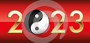 Greeting card 2023 with the Chinese symbol of yin and yang. photo