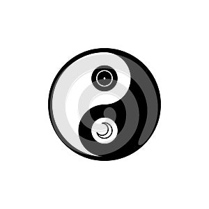 Yin yang with astrological symbols together in circle, vector sacred oriental symbol
