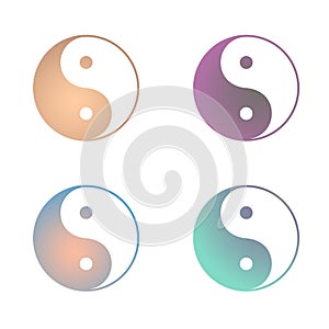 Yin Yang colourful set, symbol of dualism in ancient Chinese philosophy. Logo, icon template