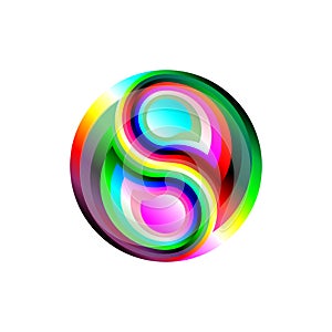 Yin-yang concept symbol multicolor rave. Creative energy music striped swirl modern graphic art. Digital electronic, disco trans