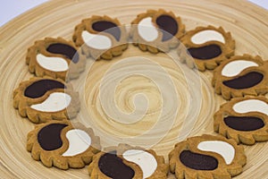 Yin Yang Cookies on Bamboo Plate