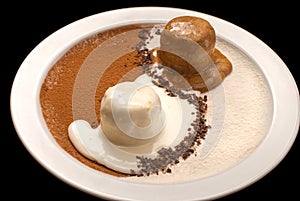 Yin Yang decoration of chocolate and vanilla ice cream