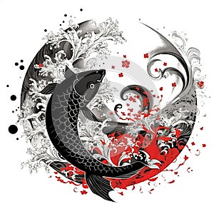 Yin yang design with fish. Perfect harmony.