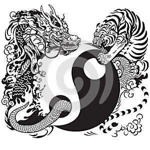 Yin yang with dragon and tiger