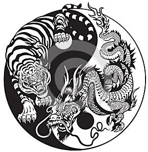 Yin yang dragon and tiger