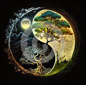 Yin and yang icon.Yinyang symbol.Taoism or Daoism sign.Logo of meditation, karma, buddhism.