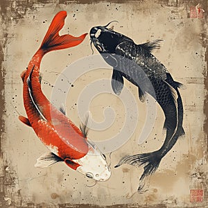 Yin and Yang Koi Dance Vintage