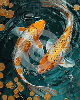 Yin yang koi fishes swirling in water