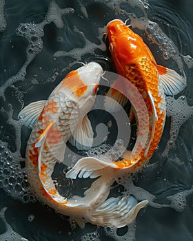 Yin yang koi fishes swirling in water