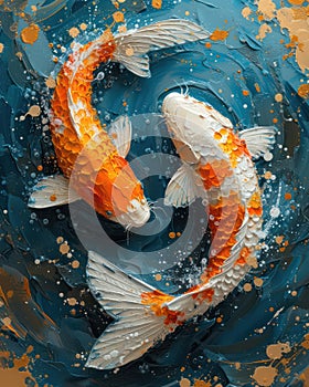 Yin yang koi fishes swirling in water