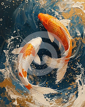 Yin yang koi fishes swirling in water