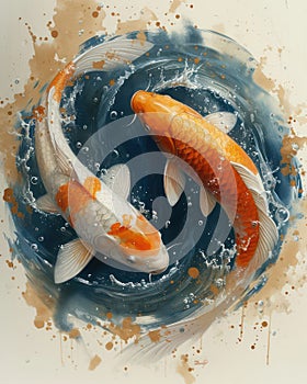 Yin yang koi fishes swirling in water