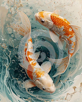 Yin yang koi fishes swirling in water