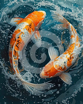 Yin yang koi fishes swirling in water