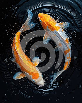 Yin yang koi fishes swirling in water