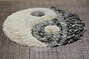 A yin yang made from seeds
