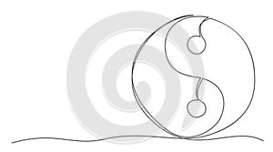 Yin yang One line drawing isolated on white background
