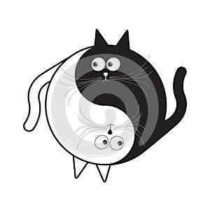 Yin Yang sign icon. White and black cute funny cartoon cat. Feng shui symbol. Flat design style