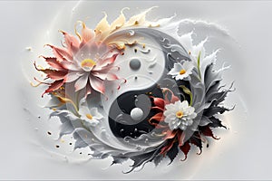 Yin Yang symbol with beautiful flowers, beautiful harmony.
