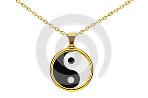 Yin Yang Symbol of Harmony and Balance Golden Coulomb. 3d Render photo
