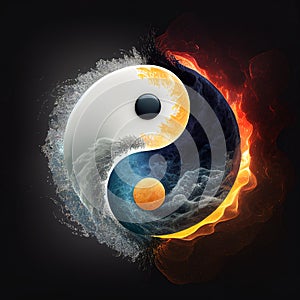 Yin-yang symbol icon filled with water and fire Generative AI
