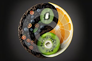 Yin yang symbol made of healthy food generative ai photo