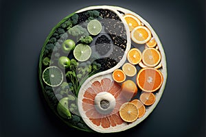 Yin yang symbol made of healthy food generative ai photo