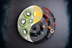 Yin yang symbol made of healthy food generative ai photo