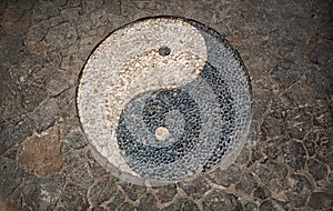 Yin Yang Symbol in mosaic floor