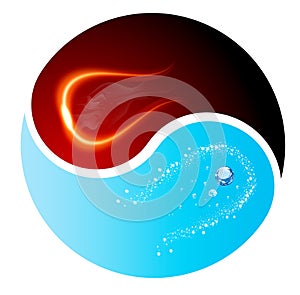 Yin-Yang symbol red and blue fire and water earth elements