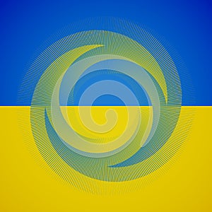 Yin and Yang symbol in tradition Ukraine colors. Abstract geometric background with lines in spiral