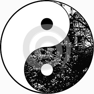 Yin yang tree in black and white