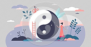 Yin and yang vector illustration. Balance symbol flat tiny persons concept