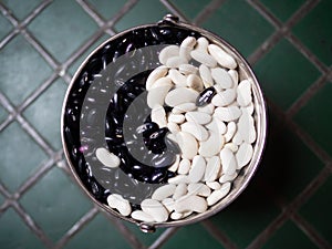 Ying Yang chinese philosophical simbol made of beans