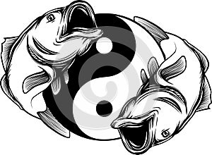 Ying yang symbol of harmony and balance. Hand drawn outline Koi fish vector illustration