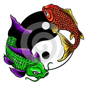 Ying Yang symbol with koi fishes. Vector illustration