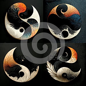 Ying Yang symbol set, beautiful set of icons, art drawn sign Chinese style