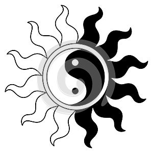 Ying yang symbol in sun