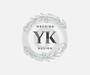 YK Initials letter Wedding monogram logos collection, hand drawn modern minimalistic and floral templates for Invitation cards,
