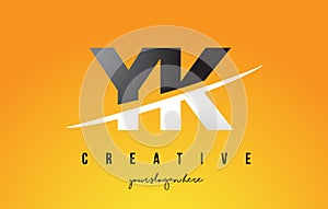 YK Y K Letter Modern Logo Design with Yellow Background and Swoosh.