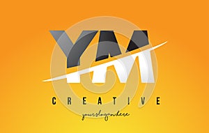 YM Y M Letter Modern Logo Design with Yellow Background and Swoosh.