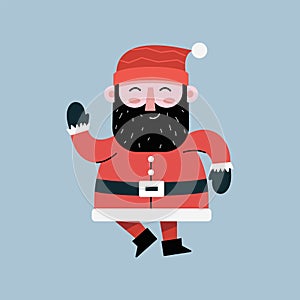 Smile Happy Merry Christmas Santa Claus fun pose dancing flat style illustration vector