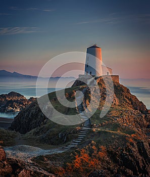 ynys llandwyn island - small lighthouse